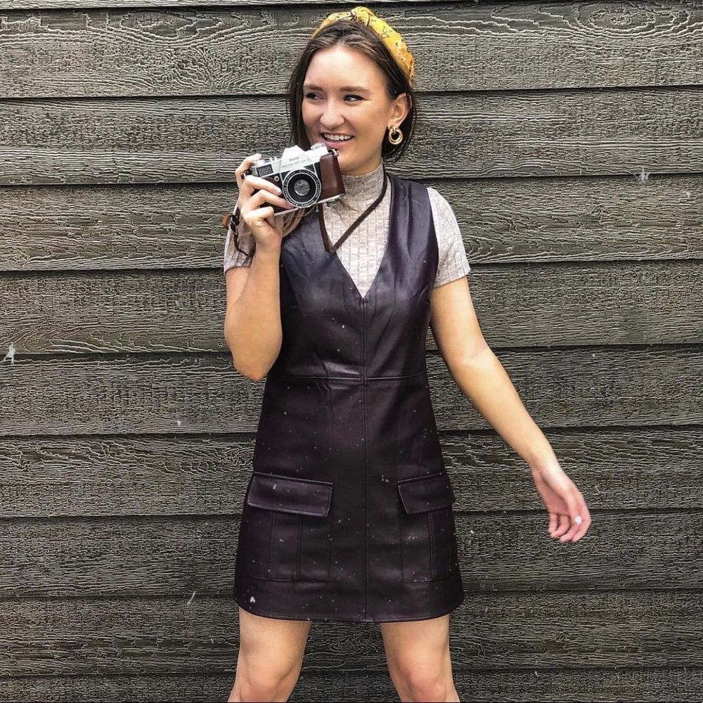 Faux leather purple/brown pull over dress